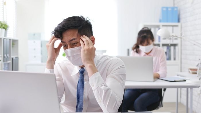 man headache office mask